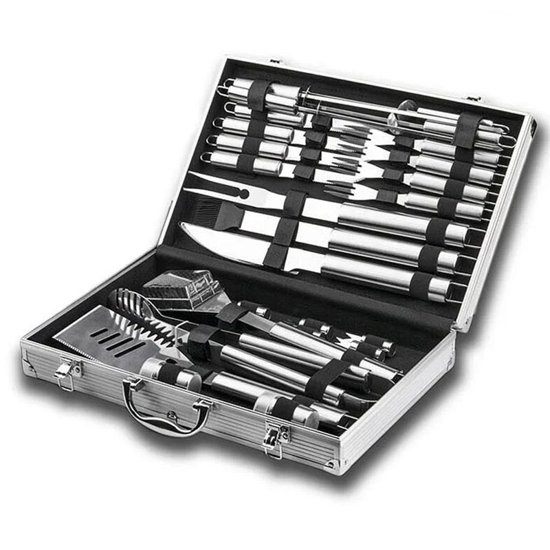 26PCS/Set Stainless Steel BBQ  - Camping Cooking Kit Box ulasan dan harga