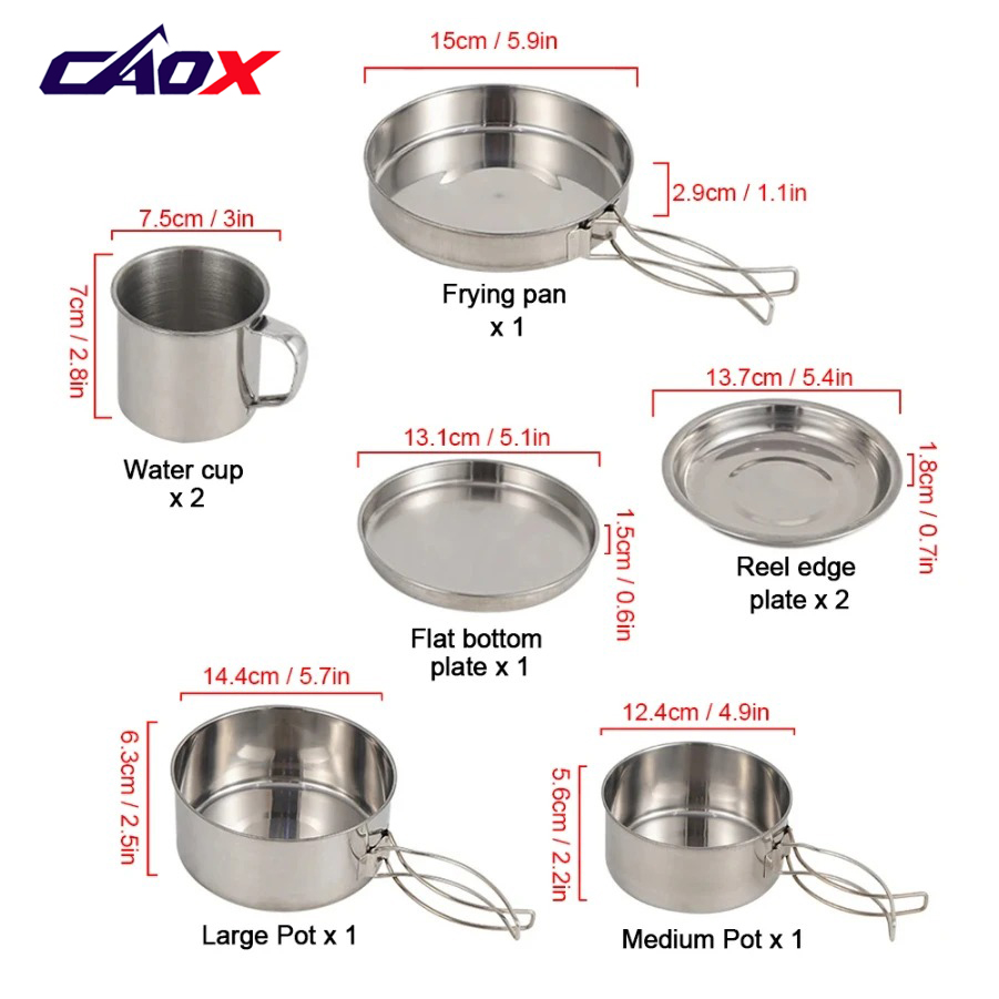 CAOX 8pcs/Set Camping Cookware - Camping Cooking Hot Plate ulasan dan harga