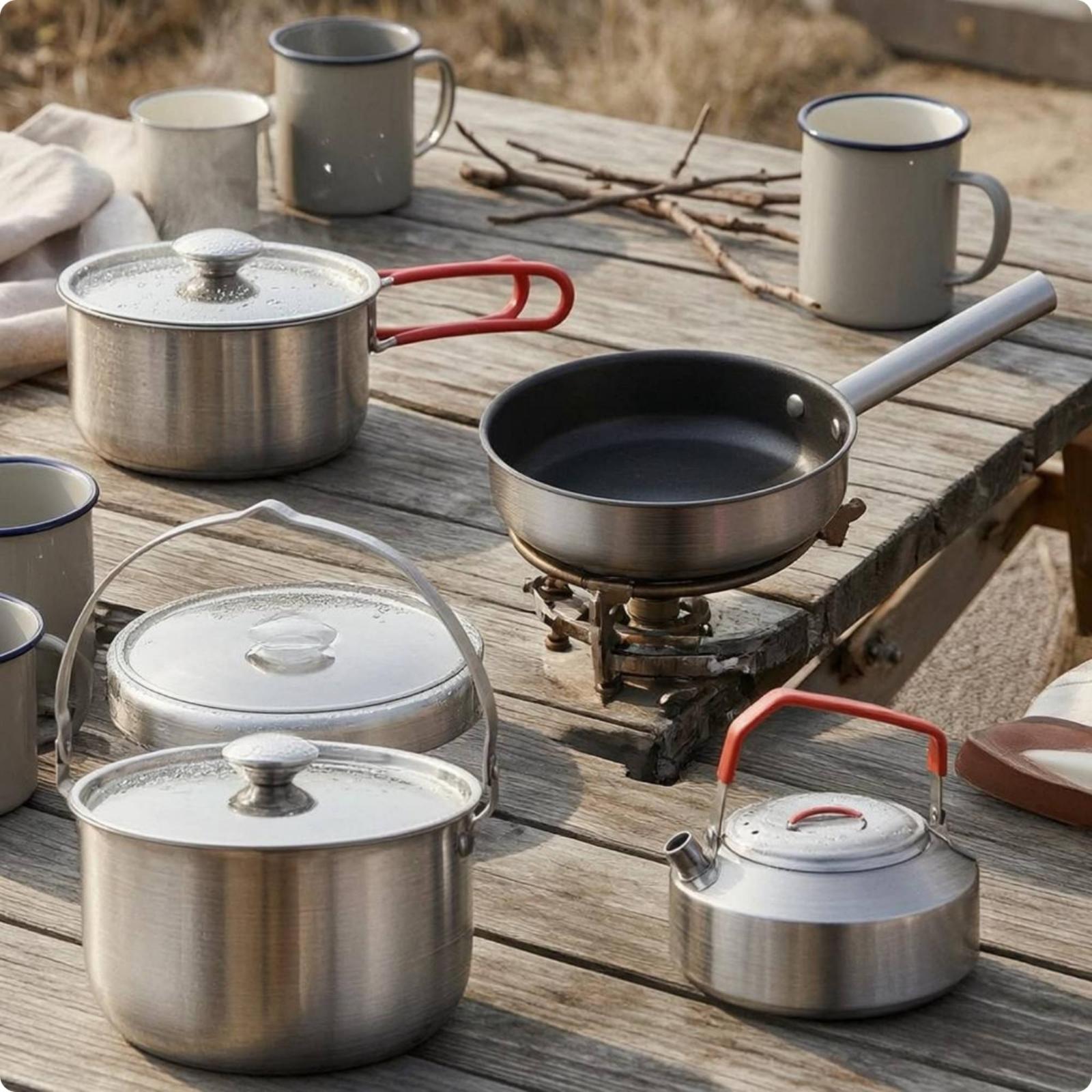 4 Piece Outdoor Folding Cookwa - Camping Cooking Set For 4 ulasan dan harga